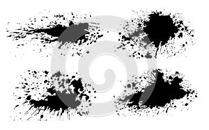 set of black ink splashes vector illustration, black and white grunge splatter background, a set of black ink circles brush bundle