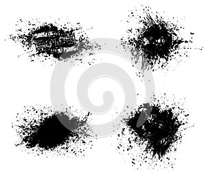 set of black ink splashes vector illustration, black and white grunge splatter background, a set of black ink circles brush bundle