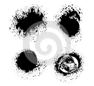 set of black ink splashes vector illustration, black and white grunge splatter background, a set of black ink circles brush bundle