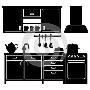 Set of black kitchen icons,utensils,