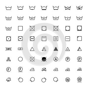 Set of black laundry symbols on white background, illustration