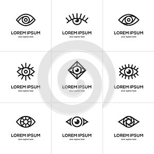 Set of black linear eye icons. photo