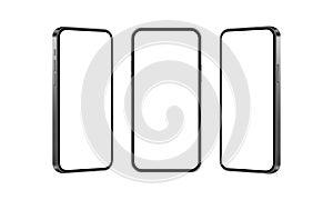 Set of Black Mobile Phones Mockups Isolated on White Background