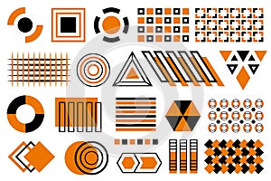 Set of black and orange geometric flat shapes