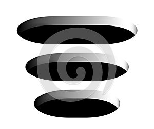 Set Black oval hole, rounded mockup. Isolated realistic transparent template, for location on any image. Vector