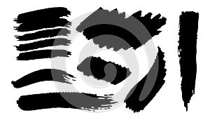 Set of black paint, brush stroke. Dirty artistic design element on white background. Vector illustration.