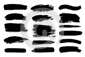 Set of black paint, ink brush strokes, brushes, lines. Dirty artistic design elements.