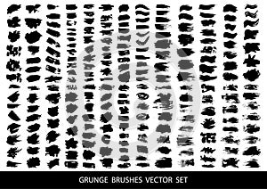 Set of black paint, ink brush strokes, brushes, lines. Dirty artistic design elements, boxes, frames for text. Vector illustration