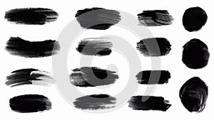 Set of black paint, ink brush strokes, brushes, lines. Dirty artistic design elements. Vector illustration. Isolated on white