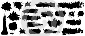 Set of black paint, ink brush strokes, brushes, lines. Dirty artistic grunge design elements