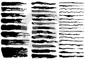 Set of black paint, ink brush strokes photo