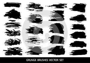 Set of black paint, ink, grunge, dirty brush strokes. Vector illustration.