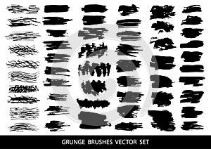 Set of black paint, ink, grunge, dirty brush strokes. Vector illustration.