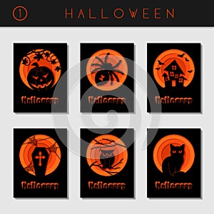 Set of black paper cut halloween cards