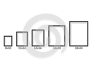 Set of Black poster frames and sizes mockup