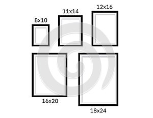 Set of Black poster frames and sizes mockup