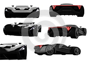 Set black racing concept car. Image of a car on a white isolated background. 3d rendering.