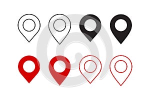 set of black and red location pin icons