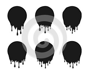 Set of Black Round Liquid Spots with Drops and Trickles photo