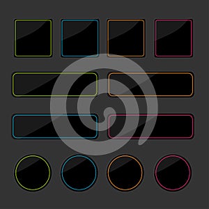 Set of black shiny web buttons with colored lines.