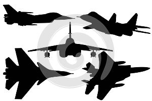 Set of black silhouette of a combat army fighter on a white background. Vector illustration