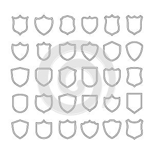 set of black silhouette shield badges vector line illustration