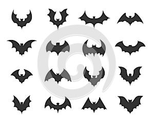 Set of black silhouettes of bats