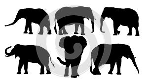 Set of black silhouettes of elephants