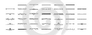 Set Black Simple Line Collection Doodle Border Elements Vector Design Sketch Isolated Illustration For Banner