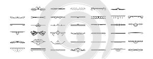 Set Black Simple Line Collection Doodle Border Elements Vector Design Sketch Isolated Illustration For Banner