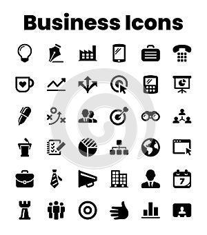 Set Black Solid Business Icons