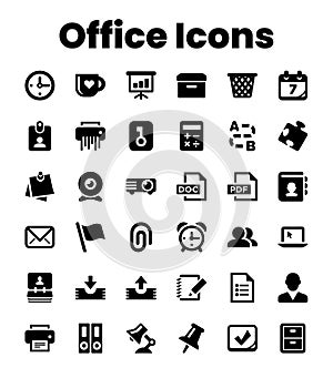 Set Black Solid Office Icons