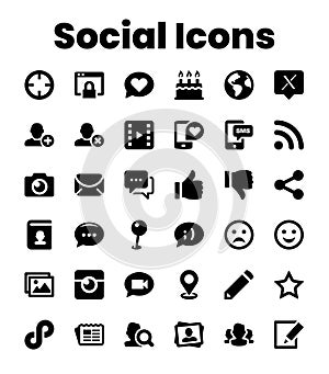 Set Black Solid Social Icons