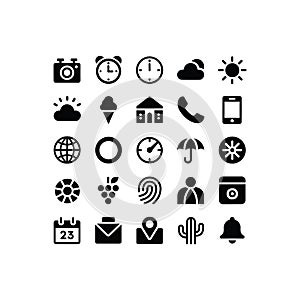 Black Solid UI and Web Icons Set for Mobile, App and Interface Design