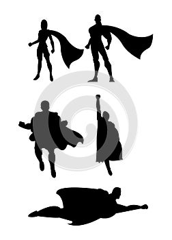 Set of black superhero silhouettes