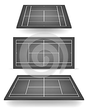 Set of black tennis courts with perspective