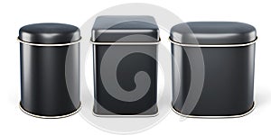 Set of black tin cans isolated on white background. 3d rendering