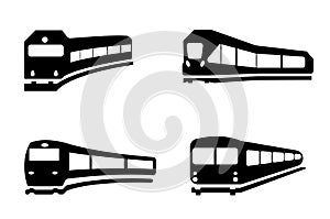 Set of black train icon illustration isolated simple vector sign symbol on white background, eps 10, silhouettes set transportatio