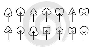 A set of black Trees Icons. Winter season design elements and simply pictogram collection. Isolated vector Illustration