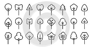 A set of black Trees Icons. Winter season design elements and simply pictogram collection. Isolated vector Illustration