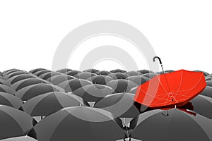 Set of black umbrella with red in 3D rendering