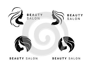 Set of black vector beauty salon or hairdresser icon designs isolated on white background