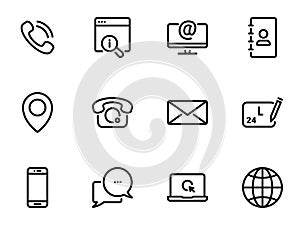 Set of black vector icon, isolated against white background. Illustration on a theme Contact us