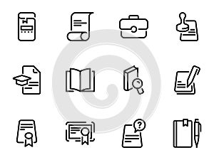 Set of black vector icon, isolated against white background. Illustration on a theme Juristic documents
