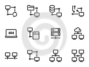 Set of black vector icon, isolated against white background. Illustration on a theme Server, storage and updating of data