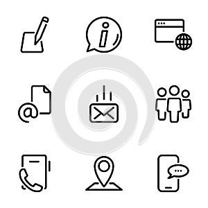 Set of black vector icon, isolated on white background, on theme Contact Us