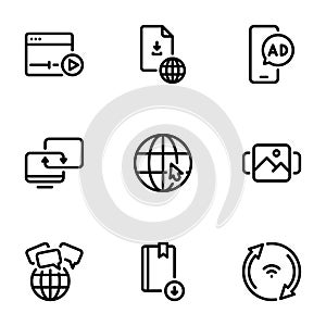 Set of black vector icon, isolated on white background, on theme Internet content