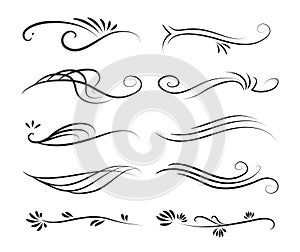 Set of black vector ornaments and frame elements isolated on white background