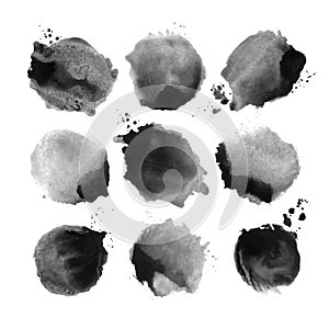 Set of black vector watercolor stain