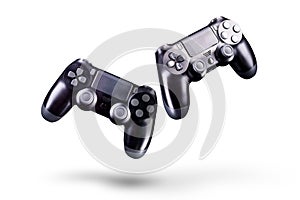 Set of black video game joysticks gamepad isolated on a white background